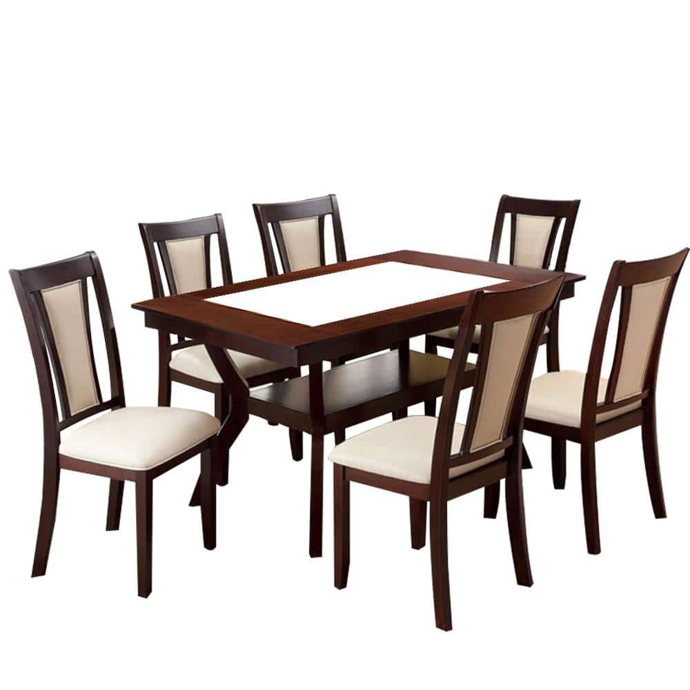 William S Home Furnishing Brent Ii 7 Piece Dining Table Set In Dark Cherry Ivory Finish Cm3984pt 7pc The Home Depot