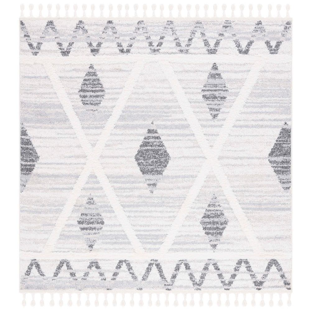 Moroccan Tassel Shag 7 ft. x 7 ft. Beige/Gray Zig-Zag Border Diamond Square Area Rug price history on PriceWatchPro