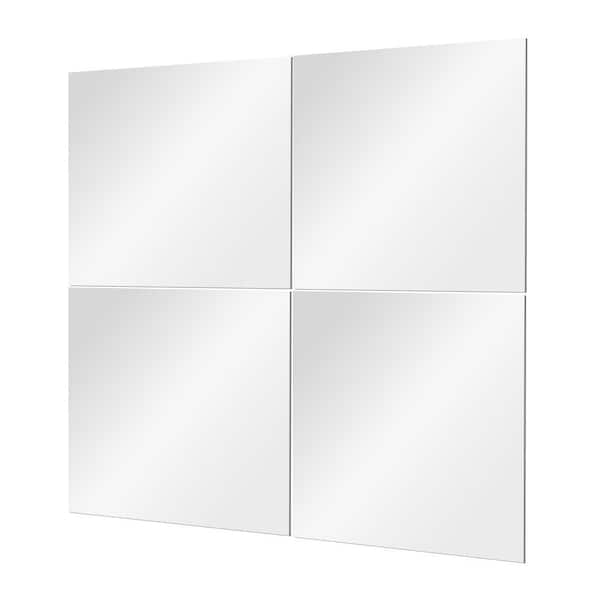 14 in. x 14 in. Frameless Mirror Tiles for Walls (Pack of 4), Self-Adhesive for Home Gym, Bedroom, or Living Room
