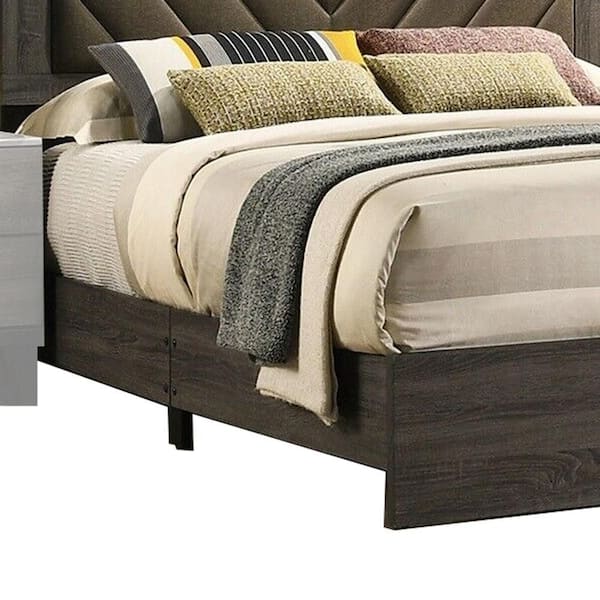 Benjara Cato Gray and Brown Wood Frame Queen Size Platform Bed