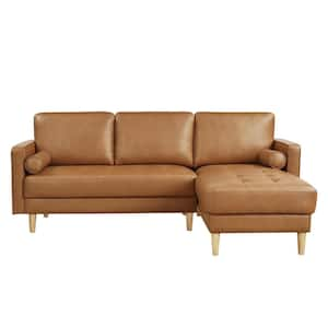 Lillith 83.1 in. Square Arm 2-Piece Faux Leather Sectional Sofa in. Caramel