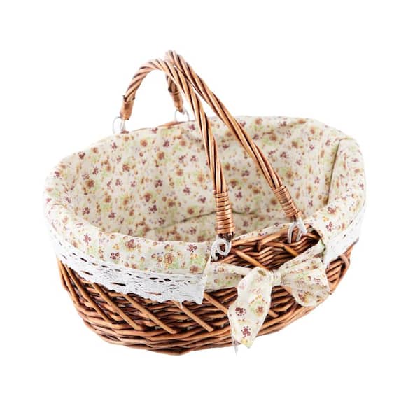 11.81 x 13.78 x 6.3 in Oval Wicker Picnic Basket Willow Woven Gift Basket with Handles and Liner YRJJ