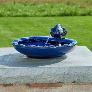 Blue Glazed Ceramic Solar Koi Fountain