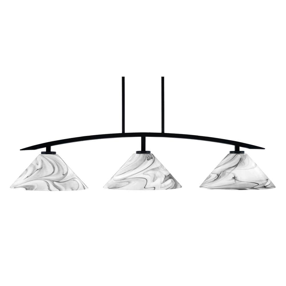 Siena 44.75 in. 3-Light Matte Black Chandelier with 12 in. Onyx Swirl Glass
