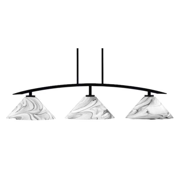 Unbranded Siena 44.75 in. 3-Light Matte Black Chandelier with 12 in. Onyx Swirl Glass Shades No Bulbs Included