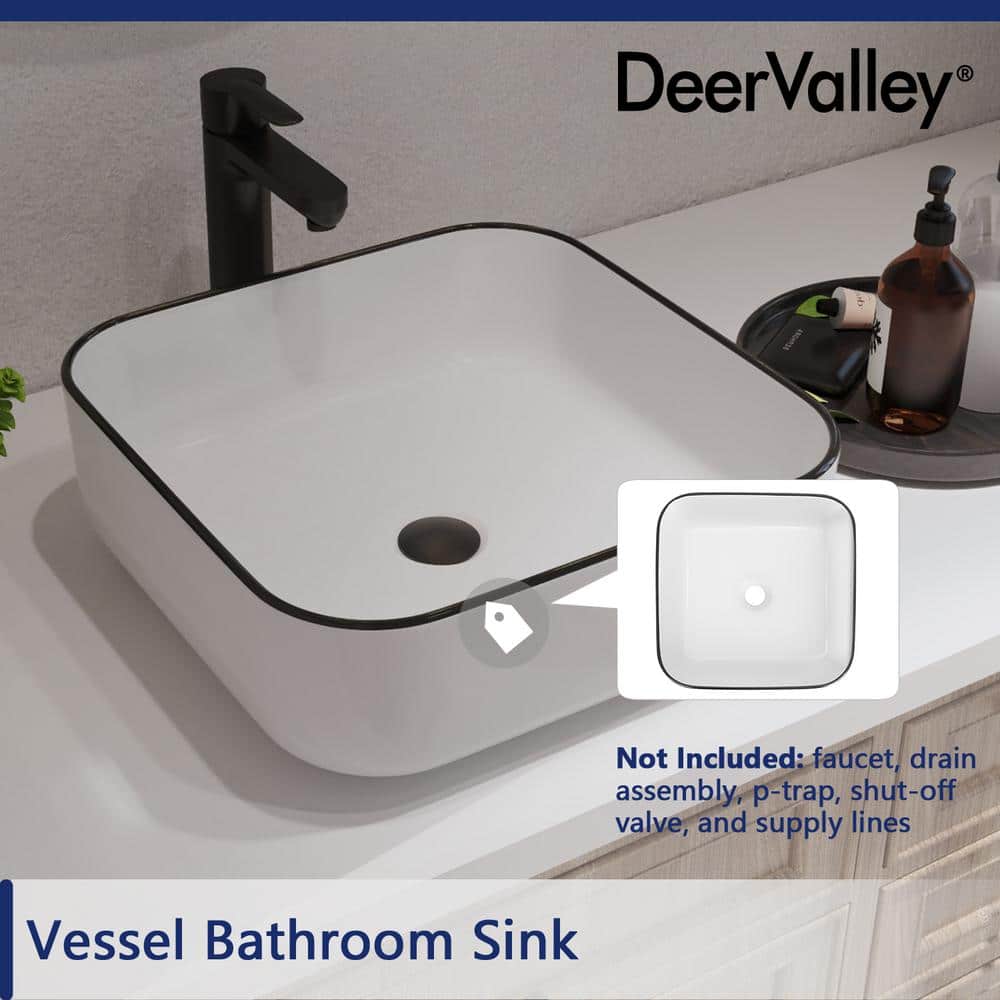 Ace 15'' White and Black Square Ceramic Vessel Sink