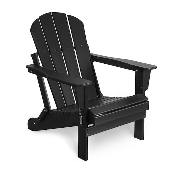 TIRAMISUBEST Black Folding Adirondack Chair Outdoor, Poly Lumber Weather Resistant Chairs for Garden (Set of 1)