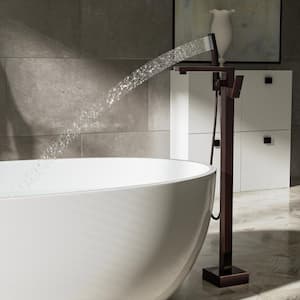 Modern Single-Handle Freestanding Tub Faucet with Hand Shower in Oil Rubbed Bronze