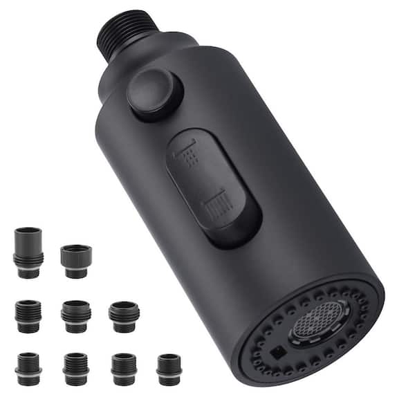 3-Function Kitchen Faucet Spray Head Replacement with 9-Universal Adapters in Black