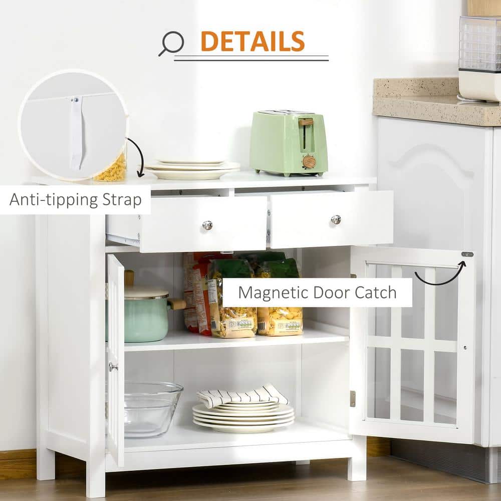Modern White Sideboard Buffet with Glass Doors and Drawers
