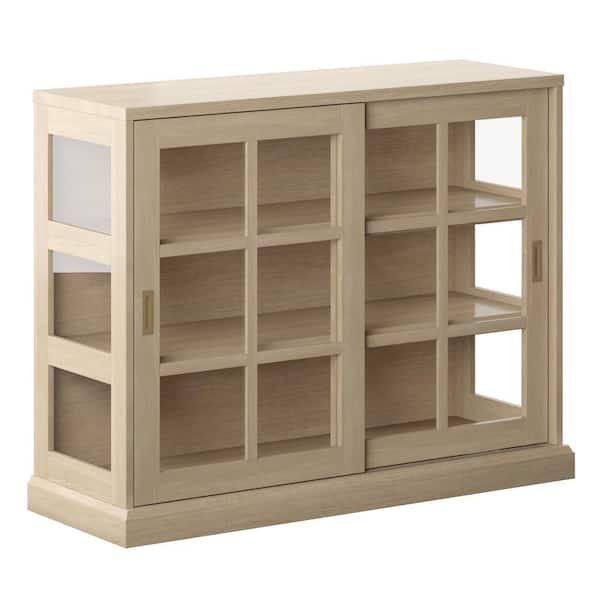 Twin Star Home Saratoga Oak Accent, Sliding Wood Doors Stackable Storage Cabinet Multiple Colors