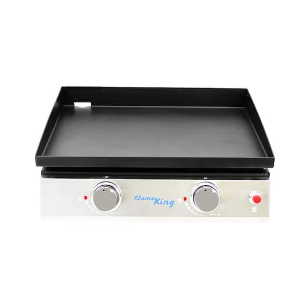 Flame King 2-Burner Propane Tabletop, Heavy Duty Flat Top Cast Iron Outdoor Griddle Grill
