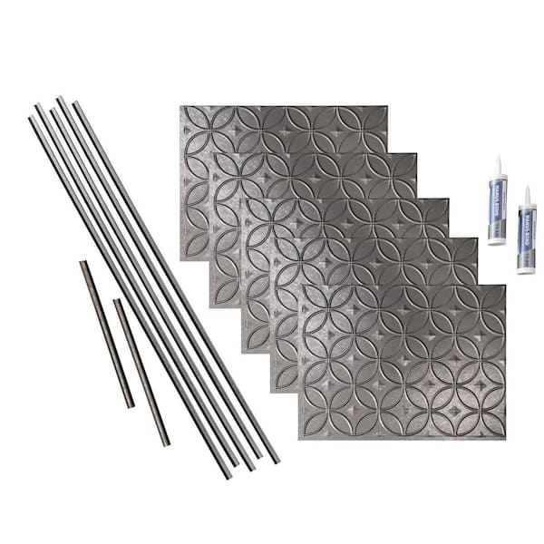 Fasade Rings 18 in. x 24 in. Galvanized Steel Vinyl Decorative Wall Tile Backsplash 15 sq. ft. Kit