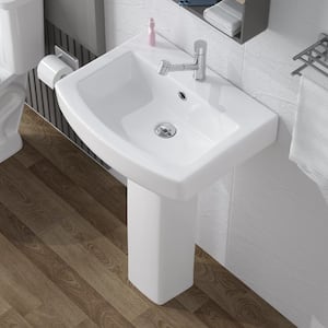 Pedestal Sink White Vitreous China Rectangular Combo Pedestal Bathroom Sink with Overflow Single Faucet Hole