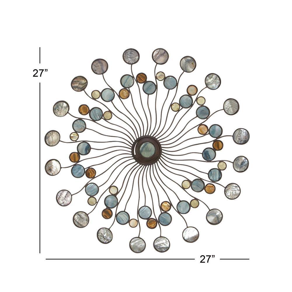 Multi-Colored Iron Sunburst Wall Sculpture with Marble Accents