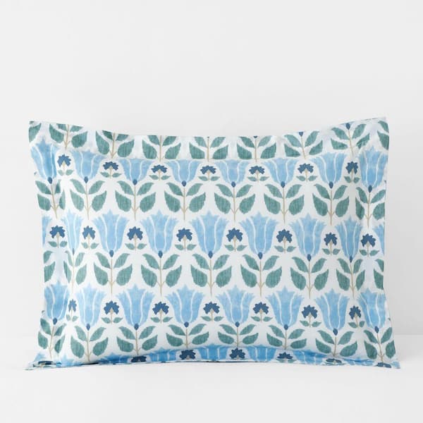 Company Cotton Ellary Flower Blue/Green Plaid Cotton Percale Standard Sham