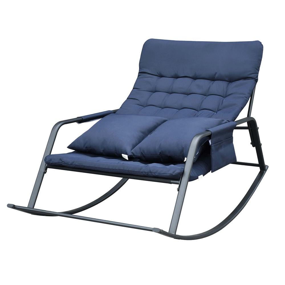 2 Seater Durable Steel Metal Modern Outdoor Rocking Chair with and Pillows 