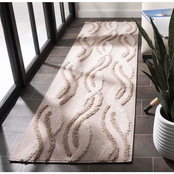 Trends 2 ft. x 8 ft. Beige/Ivory High-Low Swirl Runner Rug