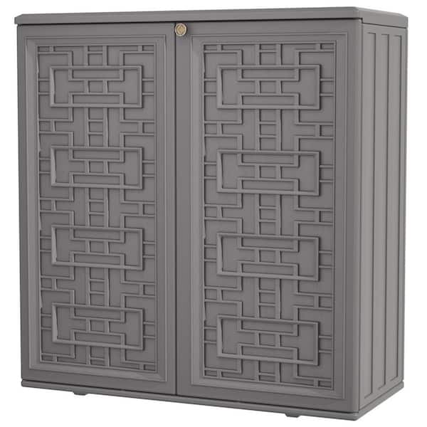 34 in. W x 15 in. D x 36 in. H Gray HDPE Maze Pattern Outdoor Storage Cabinet (Include a Metal Shelf)