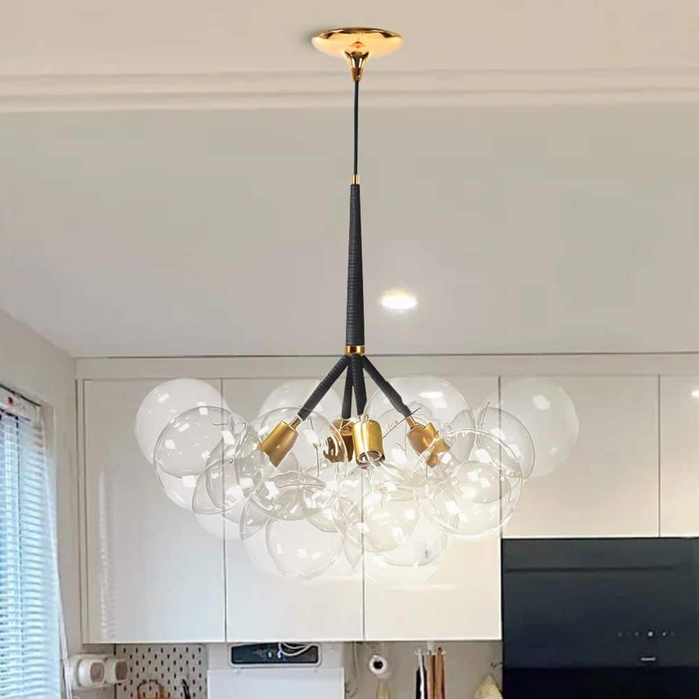 HUOKU Alma 4-Light 22.8 in.W Gold Bubble Chandelier with Black