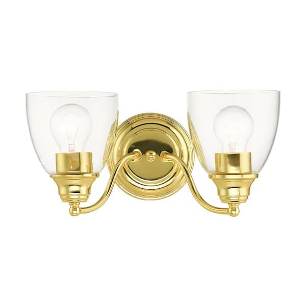 AVIANCE LIGHTING Grandview 13.5 in. 2-Light Polished Brass Vanity Light with Clear Glass