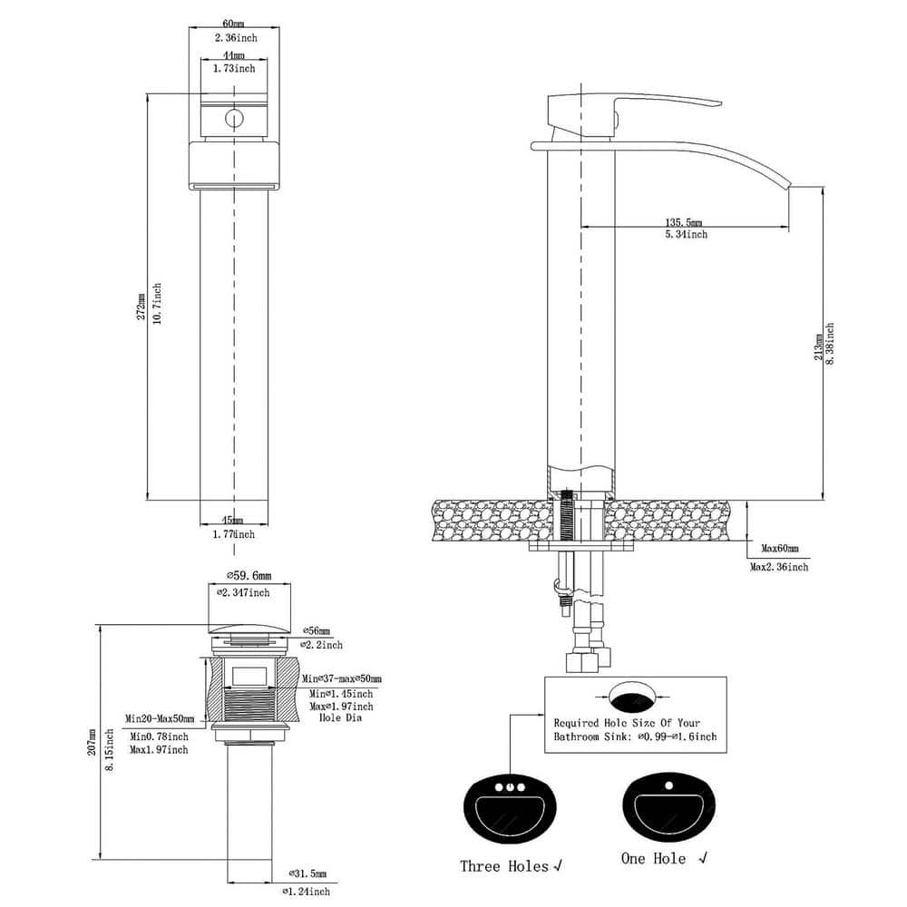 Oil Rubbed Bronze Modern Waterfall Bathroom Faucet with Pop-up Drain