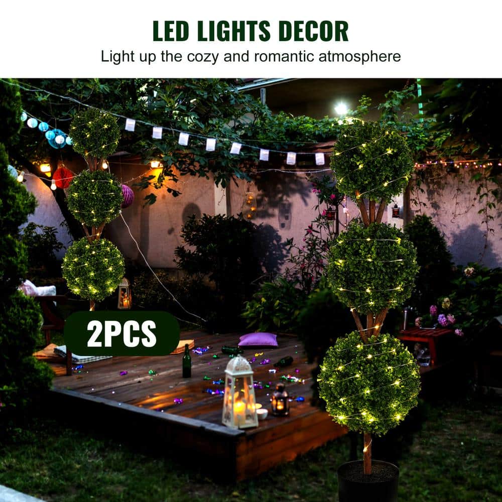 48" Green Plastic Boxwood Topiary with LED Lights