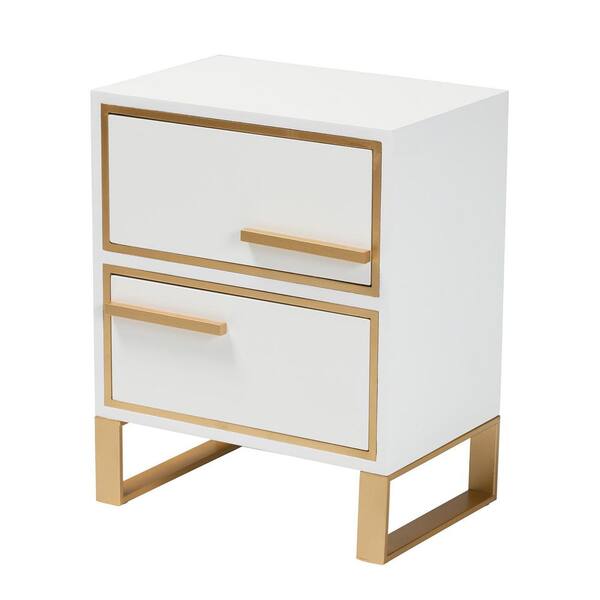 Baxton Studio Giolla 2Drawer White and Gold Nightstand 22 in. H x 17.7