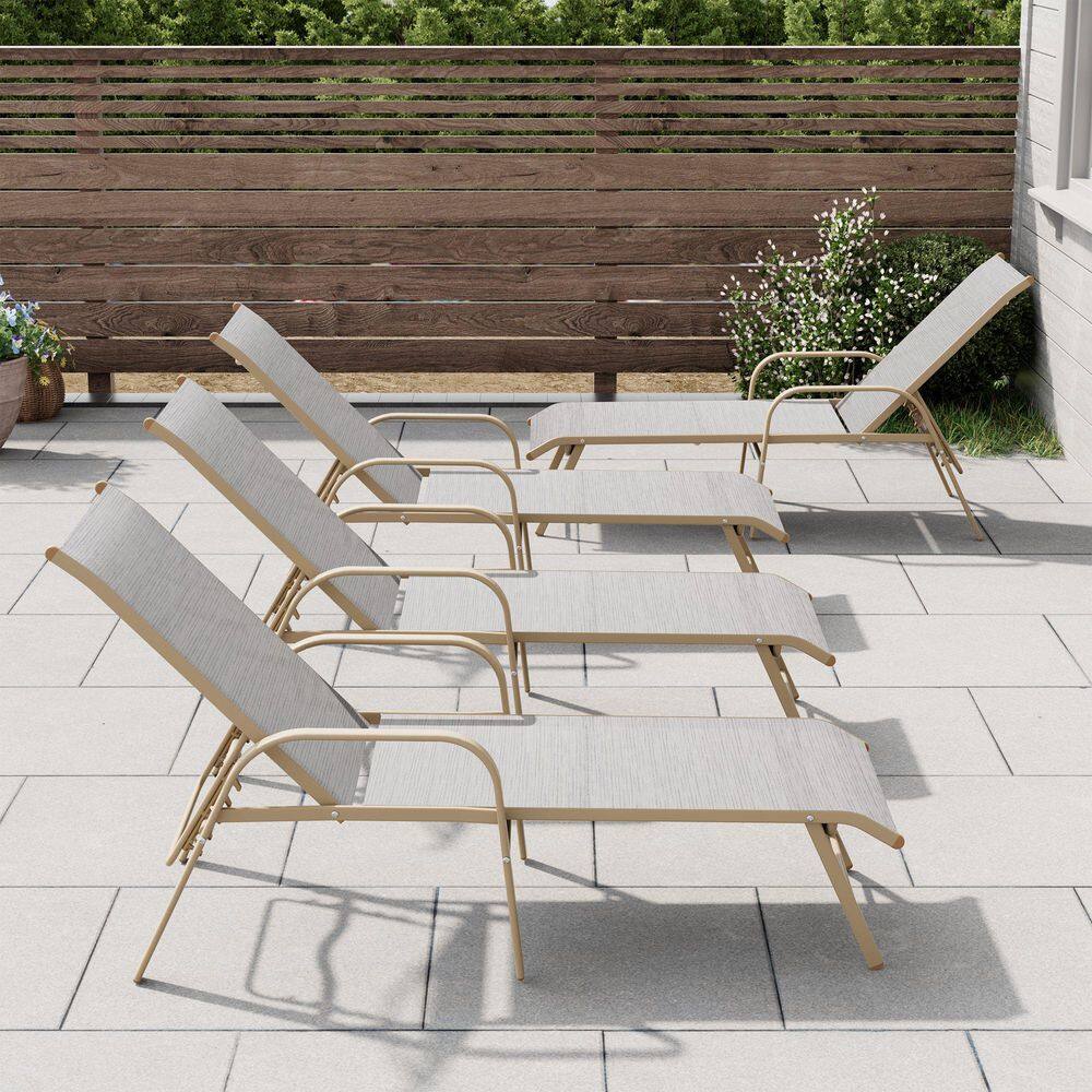 4-Piece Aluminum Adjustable Metal Outdoor Chaise Lounge in White Gray with Armrests price history on PriceWatchPro
