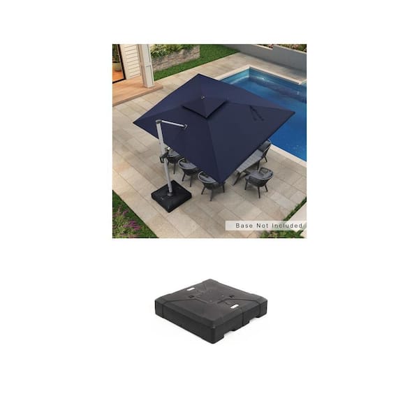 9 ft. x 12 ft. Aluminum Cantilever Patio Umbrella (Navy Blue) and 286 lbs. Square Umbrella Base Combo