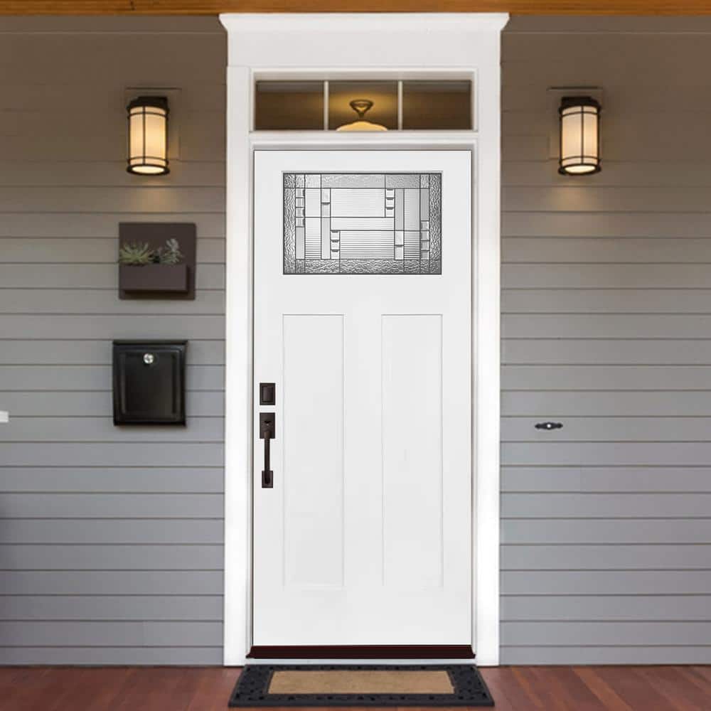 36 in. x 80 in. Right-Hand Inswing Craftsman Decorative Glass Fiberglass Prehung Door