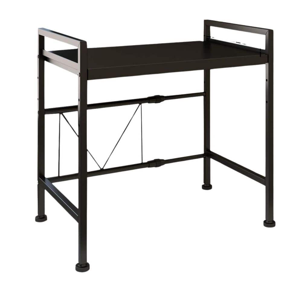 Expandable Carbon Steel Microwave Oven Rack Stand with 3 Hooks for Kitchen 