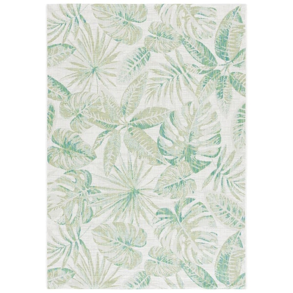 Courtyard Ivory/Green 8 ft. x 10 ft. Oversized Botanical Indoor/Outdoor Area Rug