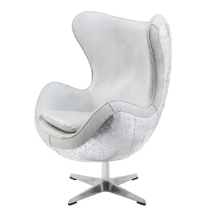 Brancaster Metal/Wood Ergonomic Executive Chair in Vintage White Top Grain Leather & Aluminum with Nonadjustable Arms