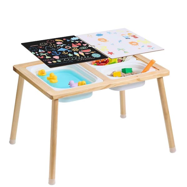 Sensory Table for Toddlers, Kids Activity Table with 3 Foldable Storage Bins and Double-Sided Board, Play Sand, Wooden