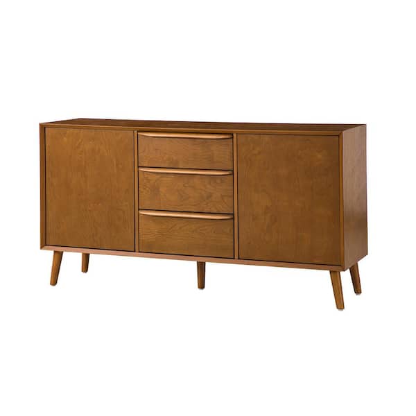 JAYDEN CREATION Bid Modern Acorn Wooden 57 in. TV Stand with 3-Solid Drawers and 2-Adjustable Shelves