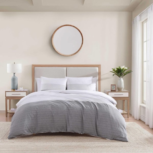 Tommy Hilfiger Montauk Seersucker 3-Piece White/Blue Cotton Blend Seersucker Full/Queen Duvet Cover Set