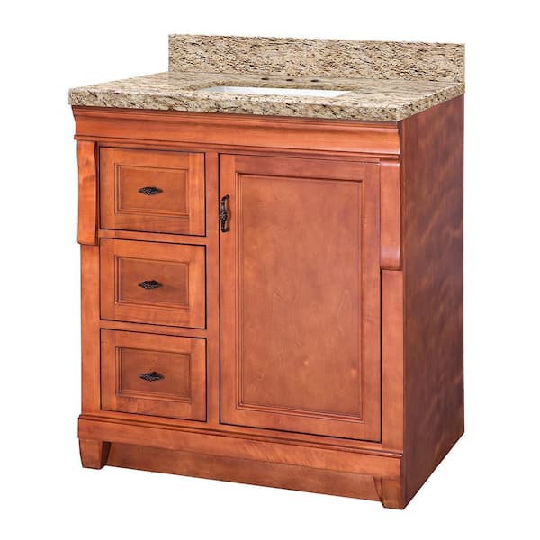 Home Decorators Collection Naples 31 in. W x 22 in. D Vanity in Warm Cinnamon with Granite Vanity Top in Giallo Ornamental with White Sink