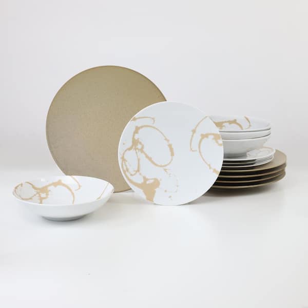 Euro Ceramica Nile 24-Piece Champaign Gold Porcelain Dinnerware Set (Service for 8)