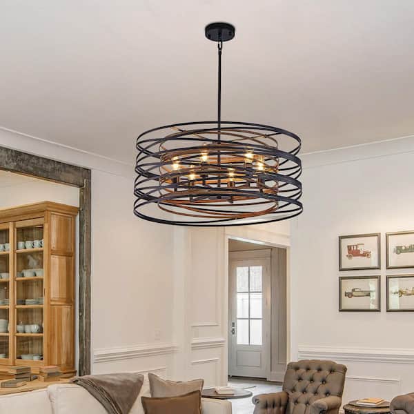 24 in 6-light Luxury black Chandelier Large Ceiling Lighting for Living Room Dining Light Fixture Dining Room Kitchen