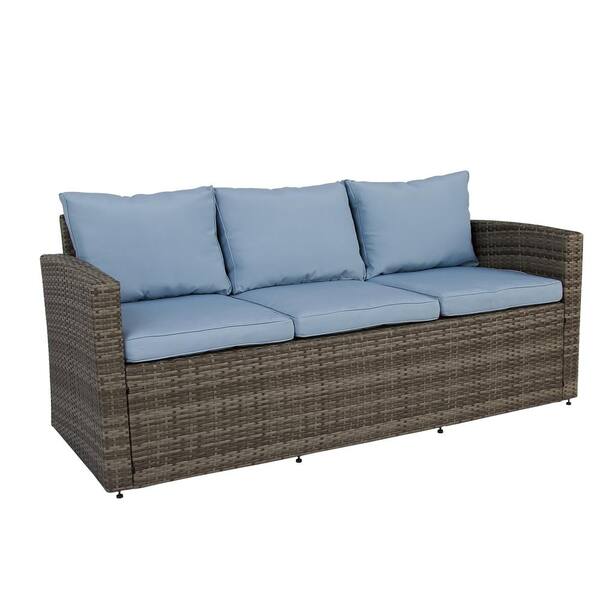THY HOM Arlington Gray Frame 5 Pieces Wicker Outdoor Sectional Set with Harbor Blue Cushions BAS2614GYBL