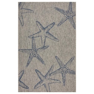 Camila Constellation Gray/Navy Blue 5 ft. x 7 ft. Coastal Starfish Rectangle Indoor/Outdoor Area Rug