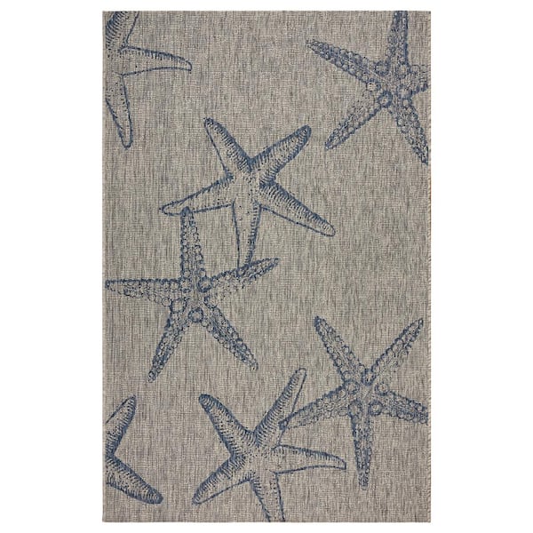 Camila Constellation Gray/Navy Blue 7 ft. 9 in. x 9 ft. 5 in. Coastal Starfish Rectangle Indoor/Outdoor Area Rug