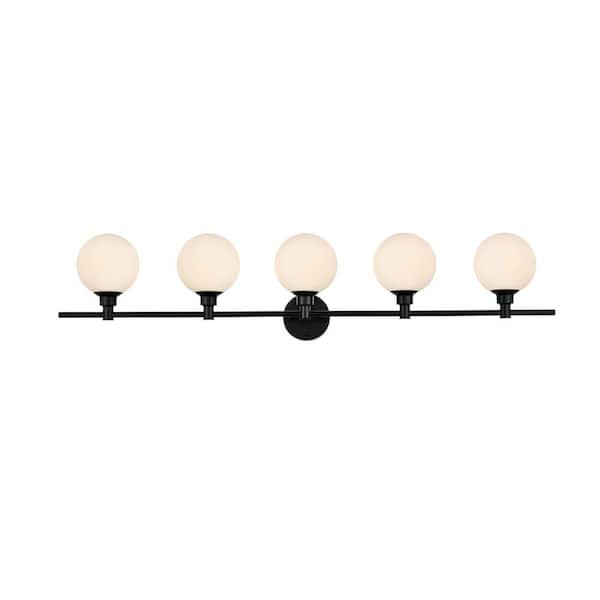 Unbranded Simply Living 47 in. 5 Light Modern Black Vanity Light with Frosted White Round Shade