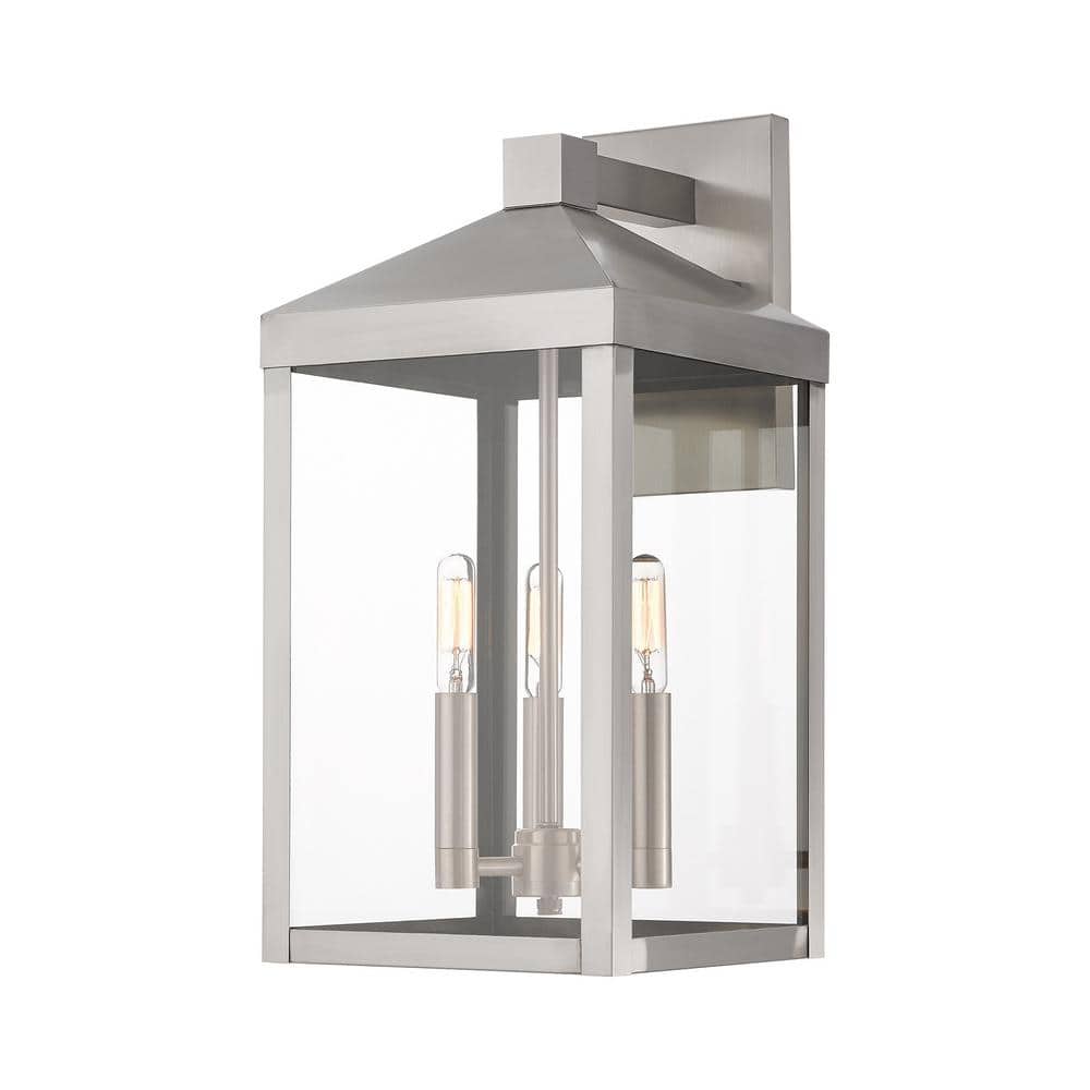 Creekview 17.5 in. 3-Light Brushed Nickel Outdoor Hardwired Wall Lantern Sconce with No Bulbs Included price history on PriceWatchPro