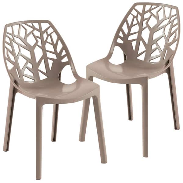 Leisuremod Cornelia Solid Taupe Plastic Dining Chair Set of 2