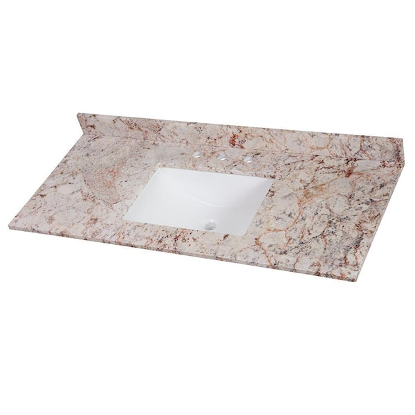 Photo 1 of 49 in. W x 22 in. D Stone Effects Cultured Marble Vanity Top in Rustic Gold with Undermount White Sink