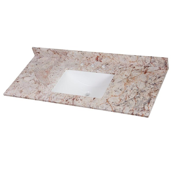 49 in. W x 22 in. D Ceramic White Rectangular Single Sink Vanity Top in Rustic Gold