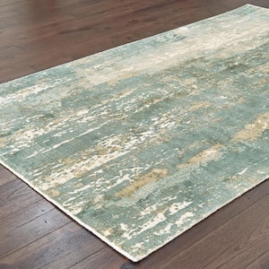 Formosa Blue 2 ft. x 10 ft. Modern Abstract Distressed Hand-Loomed Viscose Indoor Runner Area Rug