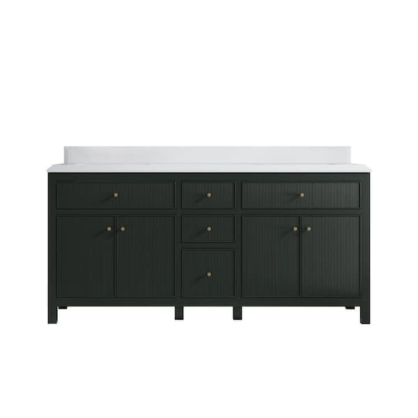 Willow Collections Sonoma 72 in. W x 22 in. D x 36 in. H Double Sink Bath Vanity in Dark Green with Cove Edge White Quartz Top